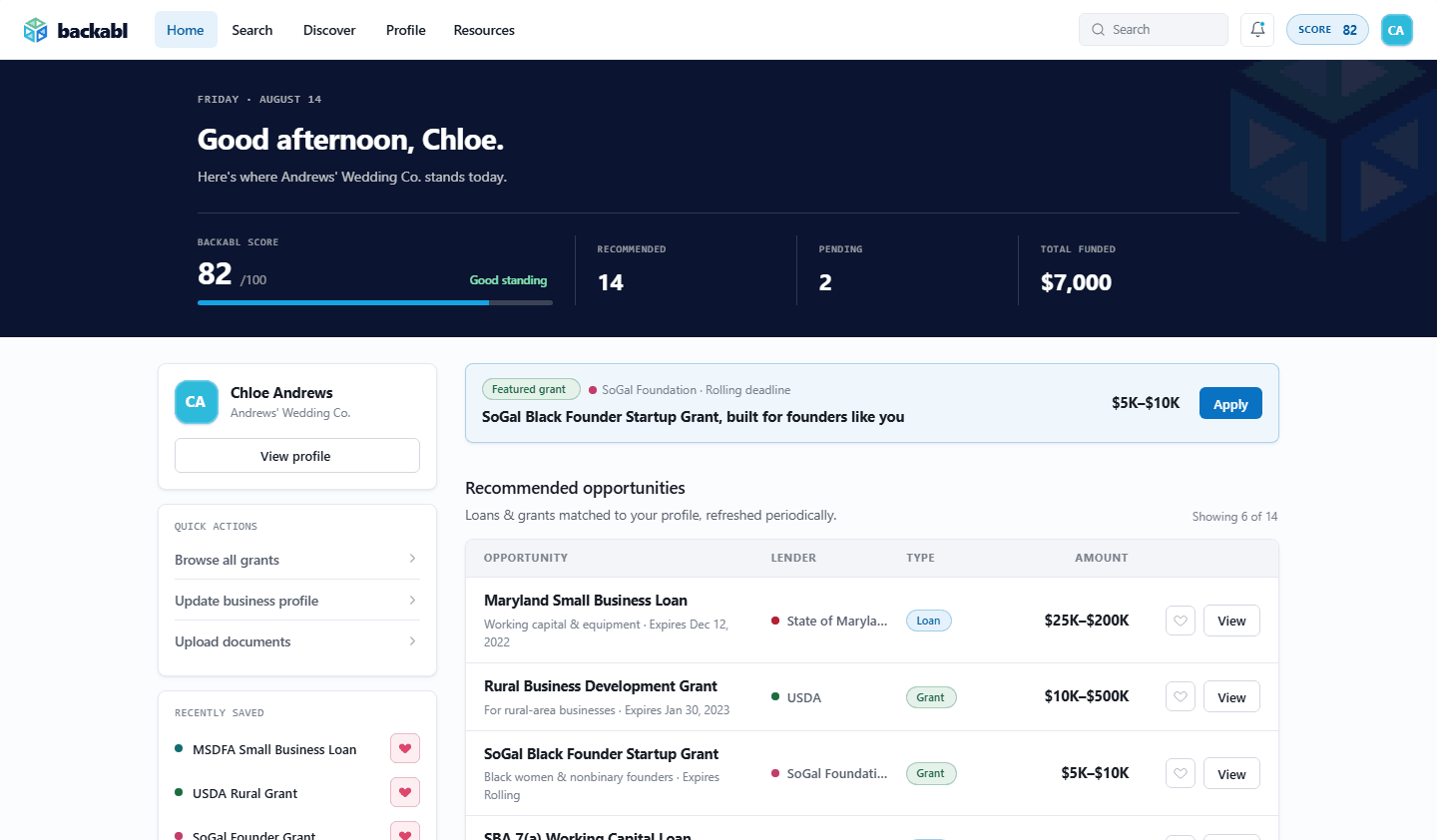 Backabl — home dashboard